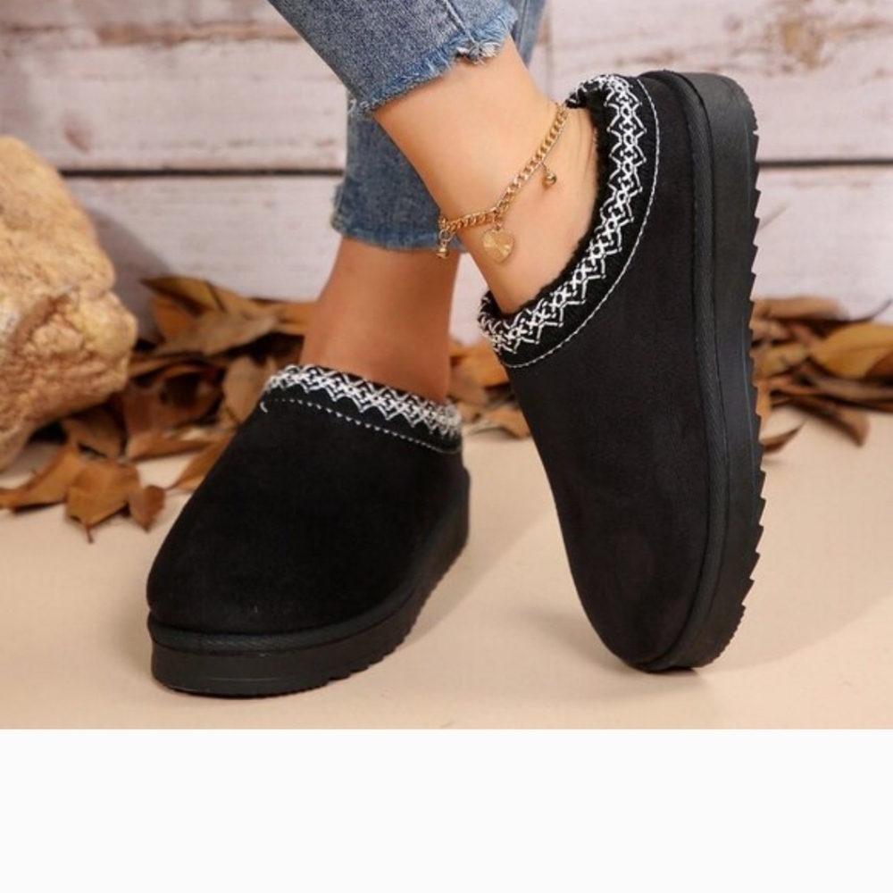 Black Women's faux Fur Lined Slippers - Picture 3 of 5